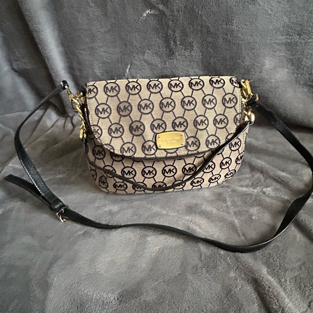 Michael Kors Black and Tan Logo Crossbody Bag